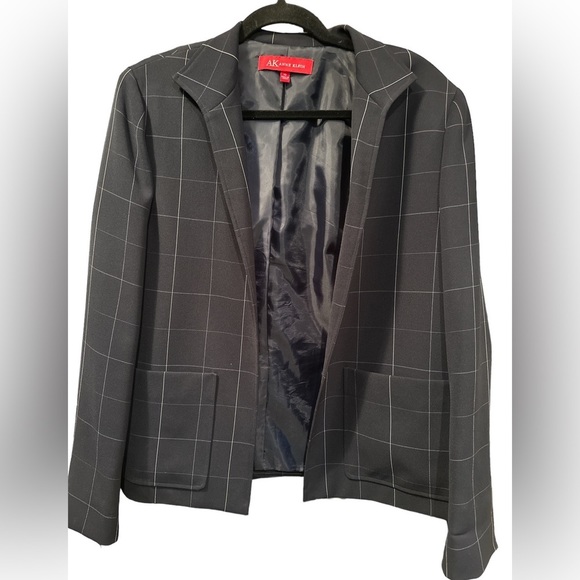 Ann Klein Women’s Blazer Black w Cream Block‎ Pattern. Sz 10 Excellent - Picture 1 of 3